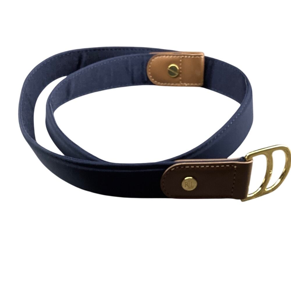 Lauren Ralph Lauren Navy Blue Gold D Ring Buckle Belt Old Money Preppy B13-9